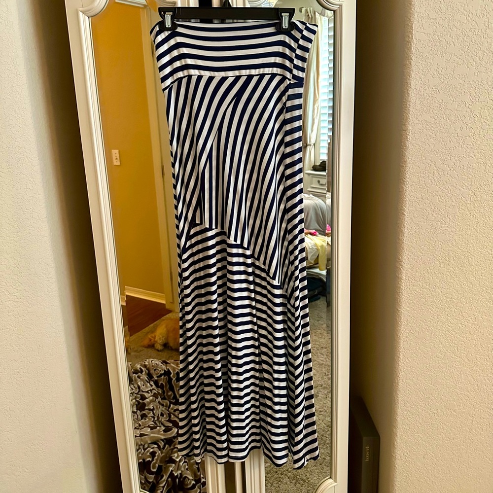 Navy blue / white striped Maxi skirt